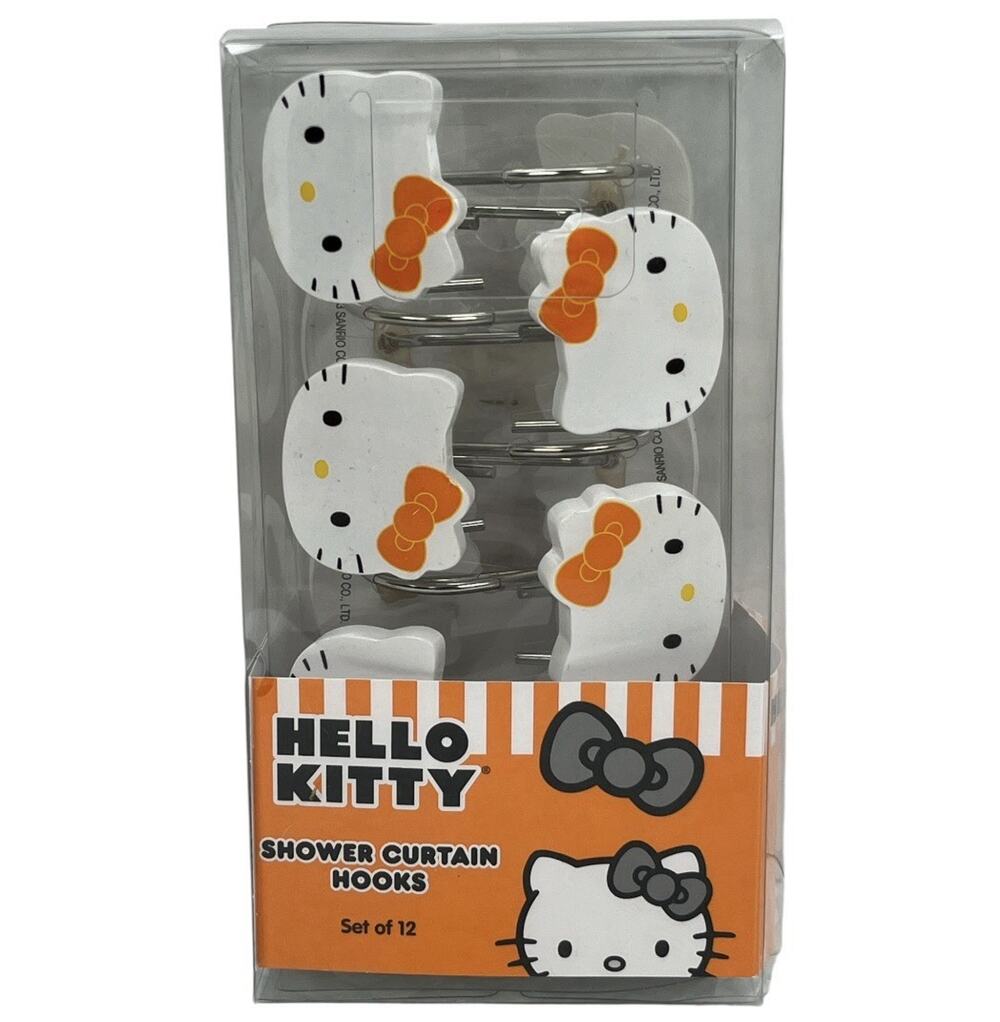 Hello Kitty Shower Curtain Hooks Set of 12 – Orange White Bathroom Decor